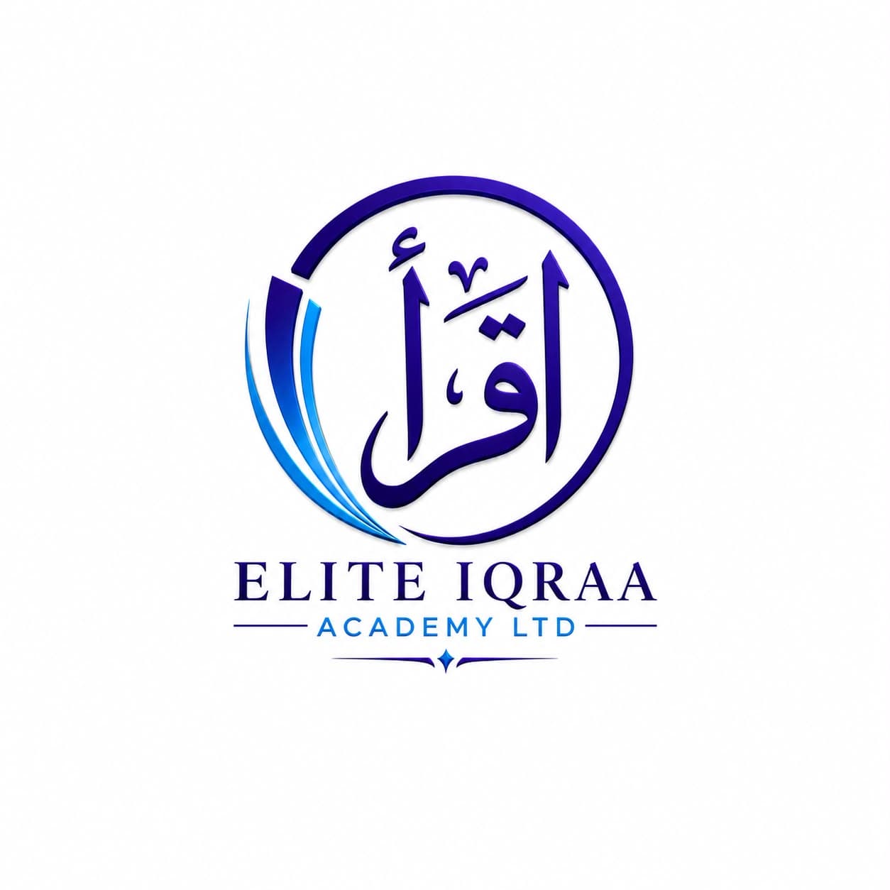 The academy’s logo: Iqraa, “read”, in Arabic calligraphy inside a circle, above the school’s printed name